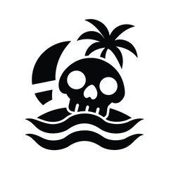 black and white illustration stylized skull palm