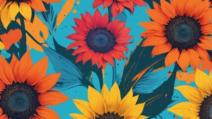 Sunflowers against a blue background, designed as vibrant wallpaper.