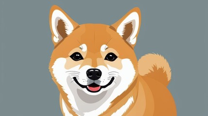 A cheerful cartoon Shiba Inu dog smiling, showcasing its playful and friendly demeanor.