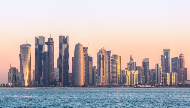 Doha skyline at sunrise, Qatar
