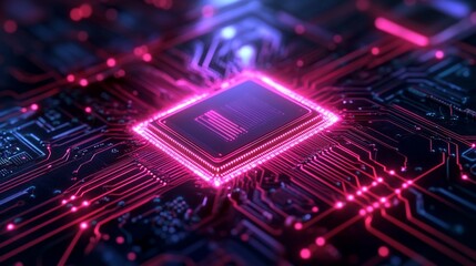 Neon-lit CPU on circuit board (1)