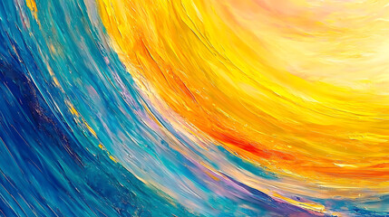 combination of warm yellows, oranges, and reds blending into deep blues and purples, creating an abstract flame-like effect 