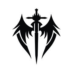 black silhouette stylized wings sword emblem heraldic