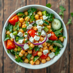 Chickpea Salad with Feta, Cucumbers, Tomatoes and Herbs