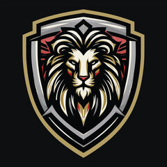Lion Head Emblem on Shield Illustration for Branding or Design