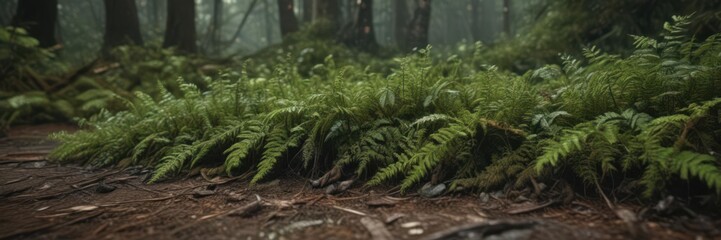 Emerald moss blankets decaying wood, ferns unfurl ,  wood,  flora