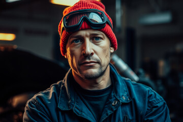 Focused Mechanic in Working Uniform