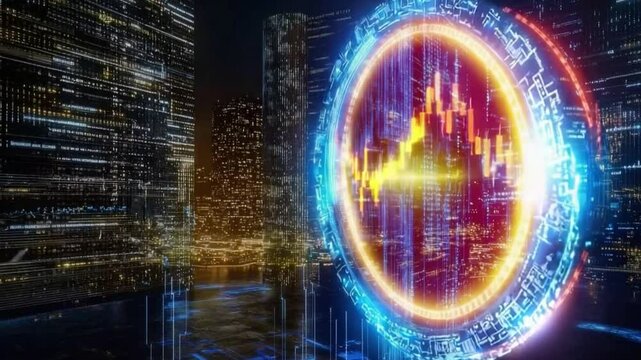 Digital currency startup showcasing blockchain solutions, creative pitch event, tech-driven atmosphere.