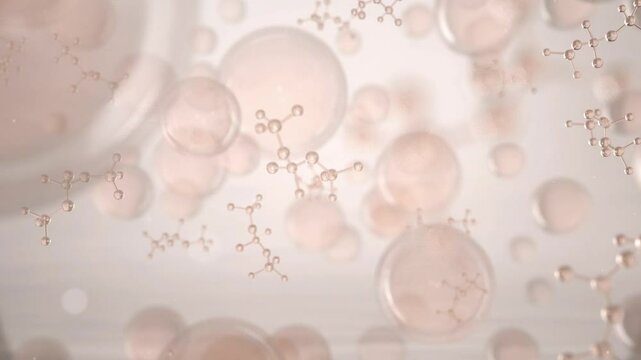 Facial essence ball penetrates deep skin cells, activates skin cell regeneration, improves sagging skin, removes melanin, laser beauty, concept skin care beauty. Cosmetics advertising, 3D animation.