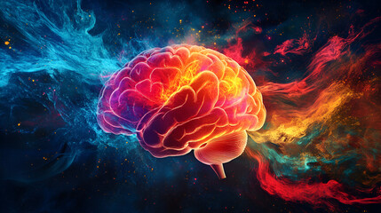 Fototapeta premium artistic, brain, colourful, connection, creativity, cyber, expression, futuristic, glowing, human, innovation, intelligence, neon, network, neural, science, tech, three-dimensional, vibrant, electric,