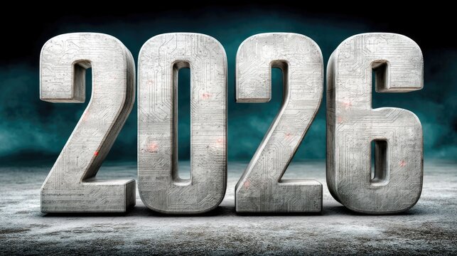 Futuristic 2026 with Circuitry Background - Powered by Adobe