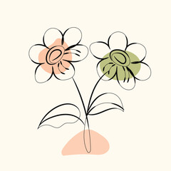 Abstract Line Art Flower Illustration with Pastel Colors