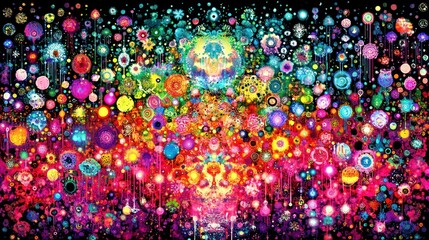 Colorful abstract illustration of intricate detailed vibrant geometric patterns