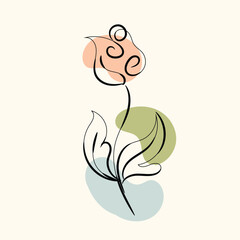 Abstract Single Line Flower Drawing with Pastel Shapes