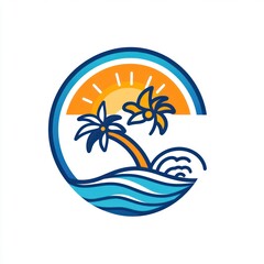 Tropical Sunset Beach Logo Design
