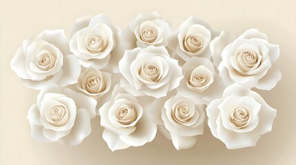Cream Roses Bouquet with Beige Background.
