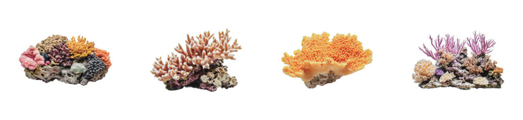 Obraz premium Diverse coral reefs displaying vibrant marine biodiversity, cut out - stock png.