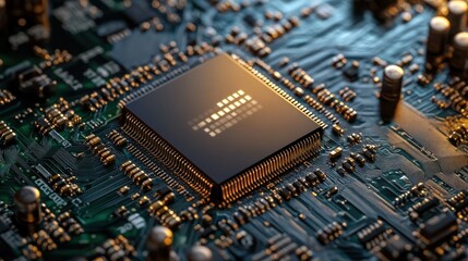 Close-up of a computer chip on a circuit board
