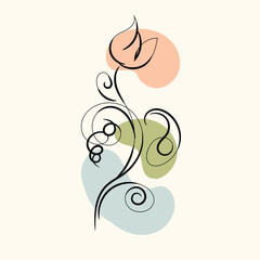 Abstract Floral Line Art with Pastel Shapes Background