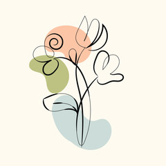 Abstract Floral Line Art with Pastel Shapes Botanical Illustration