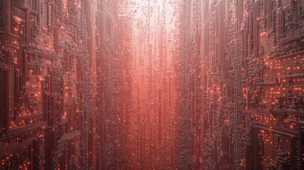 Abstract depiction of a complex structural arrangement with glowing lights