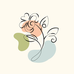 Abstract Floral Line Art Design with Pastel Shapes