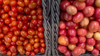 Fresh Vibrant Tomatoes in Rustic Baskets Display