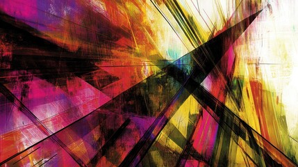 An abstract composition of intersecting lines and vibrant color