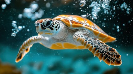 Fototapeta premium Sea turtle swimming underwater