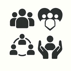 Black icon set of people in team, care, community, support and network concepts for social, HR, nonprofit and business communication design
