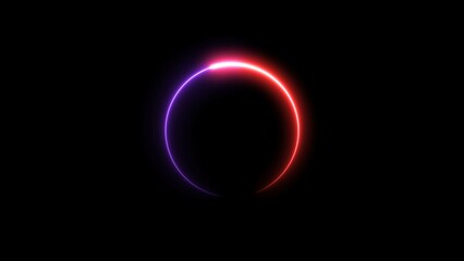 Circle loading icon neon bright colorful 4k illustration. On the black background uploading icon.
