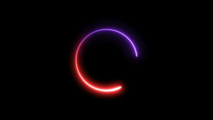Circle loading icon neon bright colorful 4k illustration. On the black background uploading icon.