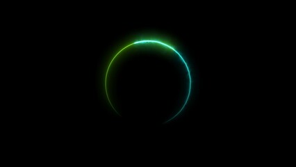 Circle loading icon neon bright colorful 4k illustration. On the black background uploading icon.