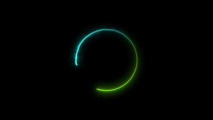 Circle loading icon neon bright colorful 4k illustration. On the black background uploading icon.