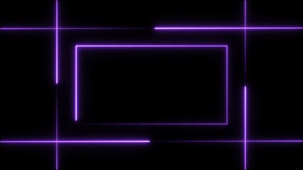 Abstract neon bright rectangle frame magenta color lines 4k illustration on black background. 