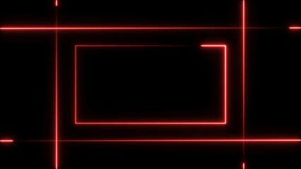 Abstract neon bright rectangle frame red color lines 4k illustration on black background. 