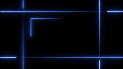 Abstract neon bright rectangle frame royal blue color lines 4k illustration on black background. 