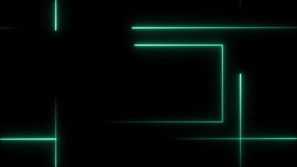 Abstract neon bright rectangle frame cyan color lines 4k illustration on black background.