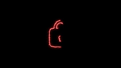 Lock icon neon bright red color 4k illustration. Dynamic lock icon neon shiny on black background.