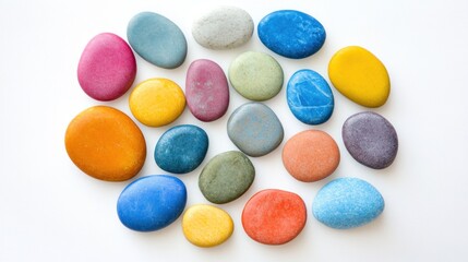 Vibrant colorful painted stones arranged in a circle