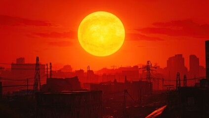 Crimson Apocalypse: Cityscape at Sunset