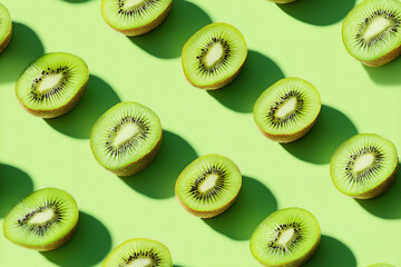 Fototapeta premium Many kiwis on a light green background