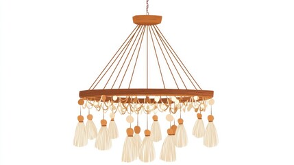 Rustic, round chandelier with cream tassels