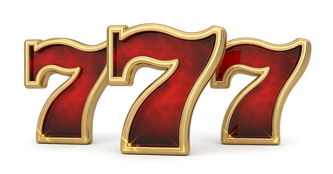 Three lucky sevens with gold trim and a red interior presented on a white background.