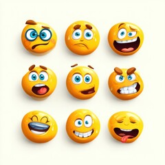 Obraz premium Colorful and Expressive Cartoon Emoji Faces with Various Emotions Suitable for Digital Communication and Social Media Use