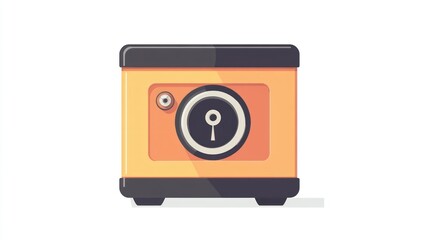 Simple illustration of a small, light orange safe with a black top and base