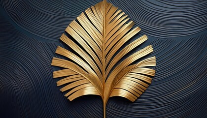 Golden Palm Leaf on Textured Grey Background Vivid and Rich Rustic Detail Illuminating Dark Abstract Backdrop at Dusk, Perfect for Digital Art, Home Decor or Design Inspiration