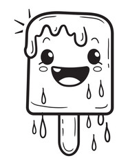 Kawaii Ice Cream Coloring Page – Cute Melting Popsicle Illustration for Summer Fun