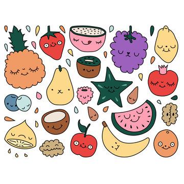 Whimsical Fruits with Faces Illustration