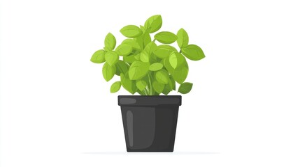 Vibrant basil plant in a dark pot